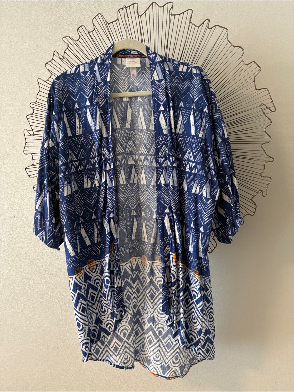 Knox Rose Kimono Blue White Tribal Mudoth Inspired Size M / L